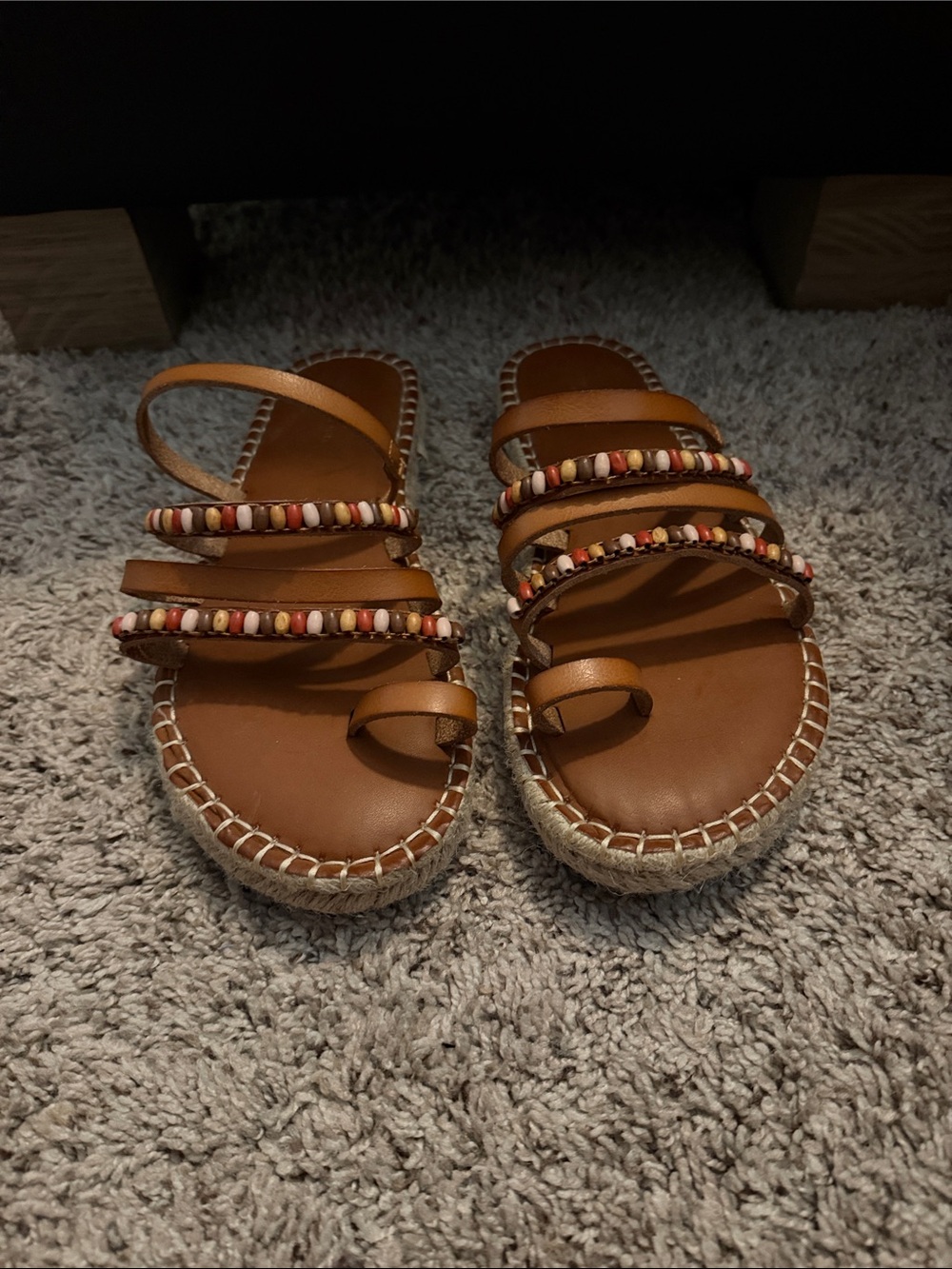 American Eagle Outfitters Tan Beaded Espadrille Strap Sandals